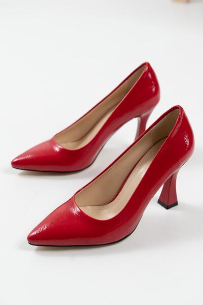 MASSOLE Stiletto Kırmızı Rugan Yeni Sezon Günlük Şık El Yapımı Yerli Üretim