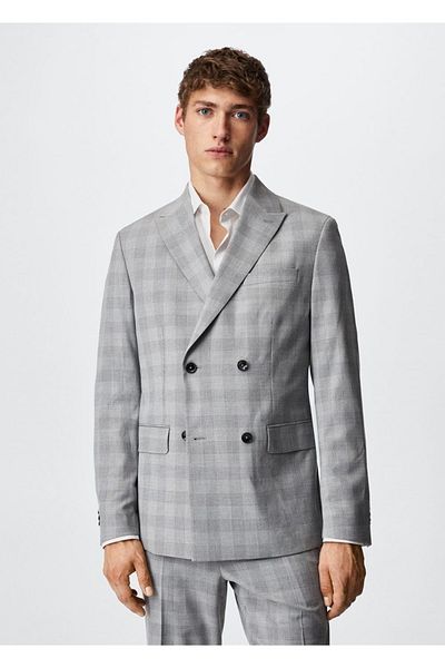 MANGO Man Slim Fit Checkered Blazer Jacket