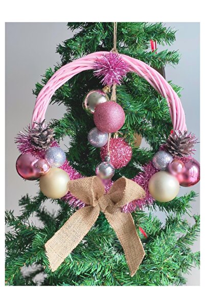 QUEEN AKSESUAR Yeni Yıl Yılbaşı Lüks Kapı Duvar Dekorasyon Süs Çelenk Toplu Sarkıt Pembe