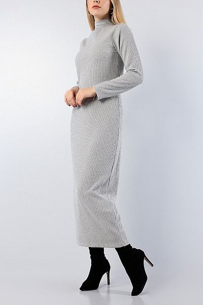 esperar Md1 Collection Fashion Mocha Park Γυναικείο γκρι ζιβάγκο με ραβδώσεις Πλεκτό φόρεμα νέας σεζόν