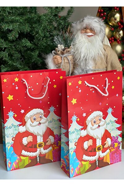 Genel Markalar Büyük Parlak Karton Noel Baba Çam Ağacı Yılbaşı Desenli Hediye...