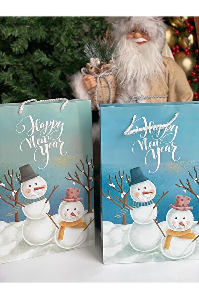 QUEEN AKSESUAR Büyük Karton Kardan Adam Kış Yılbaşı Desenli Hediye Paketi Çan...