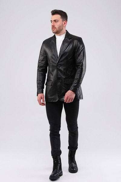 CE-YIL DERİ ÜRÜNLERİ Genuine Leather Snake Print Blazer Jacket