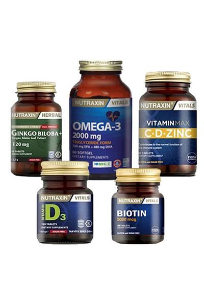 Nutraxin Biotin 30 Tablets - Ginkgo Biloba, Omega-3 2000 Mg, Vitamin Max C D Zinc and Vitamin D3 Supplement