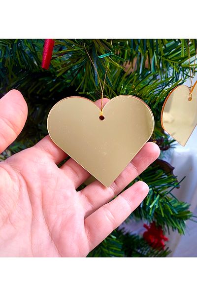 Mini Tasarım Atölyem Gold Plexi Heart Christmas Tree Ornament Set