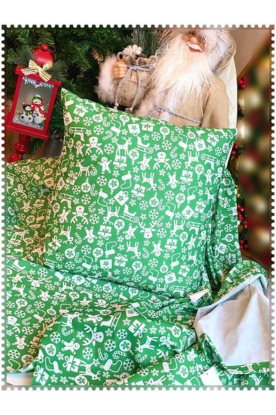 QUEEN AKSESUAR New Year's Deer Cookie Man Patterned Decoration Carefree Fabric Throw Pillow Cushion Table Bed Cover Set