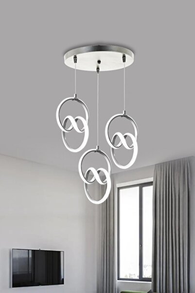 RSCOLLECTIONS Modern Sarkıt 3 Lü Gümüş Kasa Beyaz Işık Led Avize 1 Yıl Garantili Imza Ledli Avize