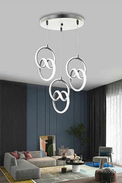 RSCOLLECTIONS Modern Sarkıt 3 Lü Gümüş Kasa Beyaz Işık Led Avize 1 Yıl Garantili Imza Ledli Avize