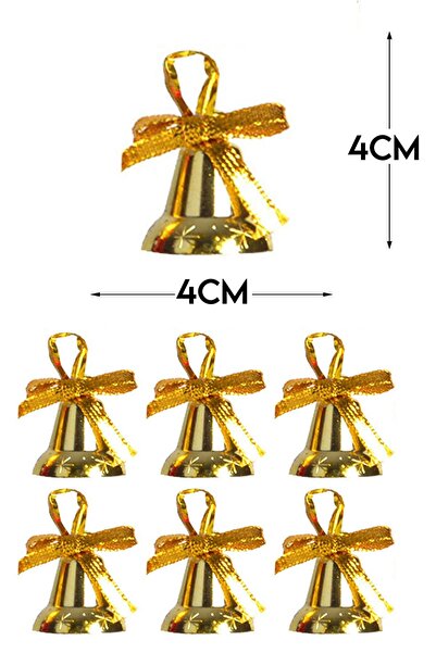Parti dolabı 6lı Çan Süs 4cm Altın Sarısı Kurdeleli Zil Gold Yılbaşı Çam Ağacı Süsü Yeni Yıl Ipli Ağaç Dekorasyon