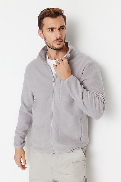 Trendyol Collection Gray Zippered Thick Cut Warm Anti-Pilling Fleece Sweatshirt - Tmnaw23Hi00050