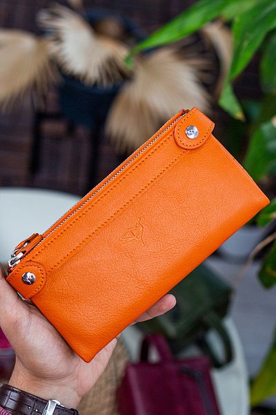 Garbalia Roosevelt Genuine Leather Orange Unisex Portfolio Wallet with Phone Compartment and Handle