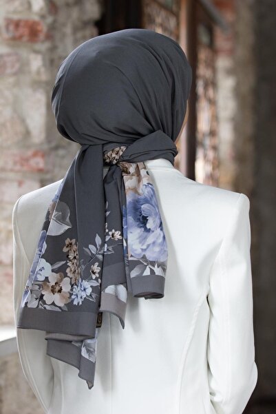 Vissona شال نسائي فاخر من حرير المدينة باللون الرمادي - 3