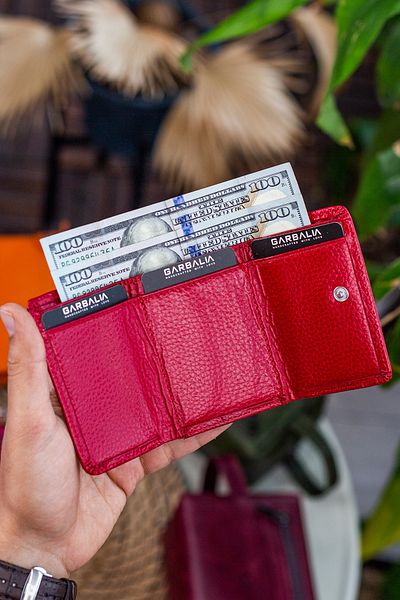Garbalia Zeus Genuine Leather Red Women's Wallet with Mini Coin Compartment