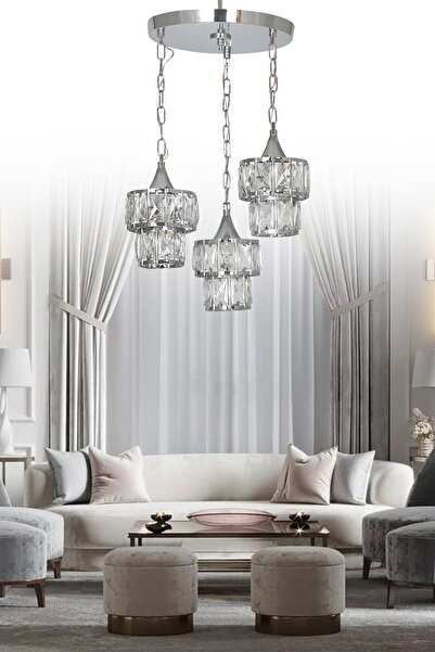 ŞL Şef Light Kandil 3'lü Sarkıt Gümüş Avize