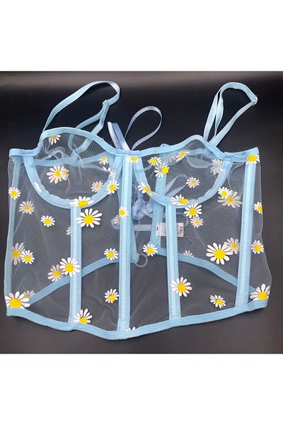Narcos Lingerie Μπλε κορσέ με μοτίβο Daisy - Γυναικείος κορσές