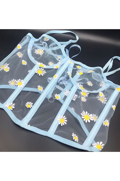 Narcos Lingerie Μπλε κορσέ με μοτίβο Daisy - Γυναικείος κορσές