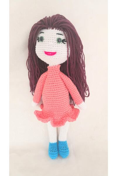 Amigurumi Oyuncak Kızıl Saçlı Örgü Oyuncak Bebek Çocuk Uyku Oyun Arkadaşı 40cm