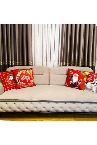 Mrs.Gugar 43x43 cm Santa Claus Printed New Year's Square Throw Pillow Set - 4 Pieces