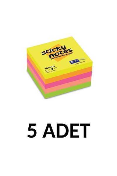 KRAF 5 Pack Adhesive Note Paper Cube 76x76 400yp Neon
