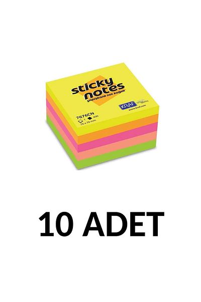 KRAF 10 Pack Adhesive Note Paper Cube 76x76 400yp Neon