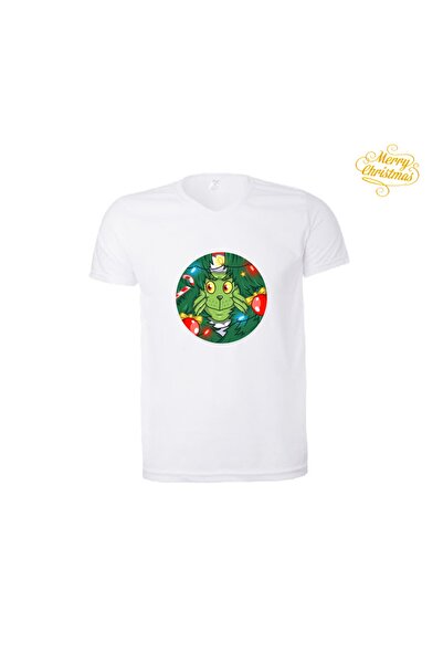 HediyeMania Λευκό χριστουγεννιάτικο μπλουζάκι Unisex ανδρικό μπλουζάκι από βα...