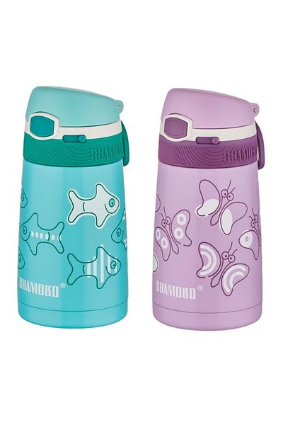 Shamobo Set of 2 Steel Thermos with Straw 350ml -6 Hours Thermal Insulation-