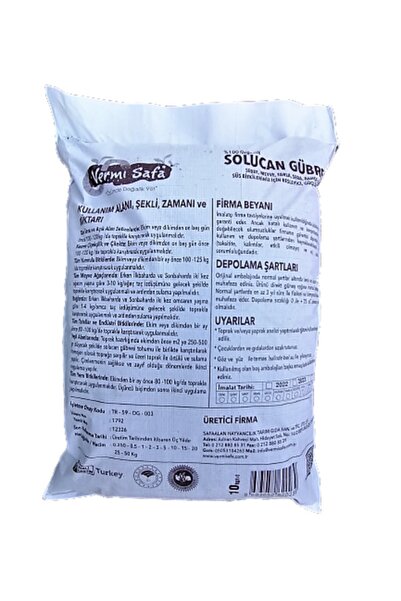 Vermisafa Organik Katı Solucan Gübresi 10 Kg (20 LT) Lamine Çuvallı