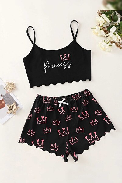 PEMBİŞ HOMEWEAR Tex Supersoft Shorts Set Black Princess