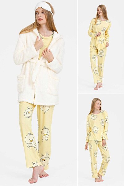 PEMBİŞ HOMEWEAR Nefertiti Beyaz Pelüş Sabahlıklı Pijama Seti 1787