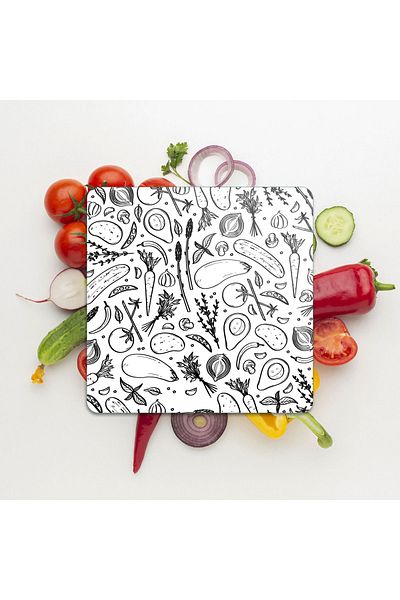 Decovetro Square Patterned Black and White Vegetable Board - Glass Cut