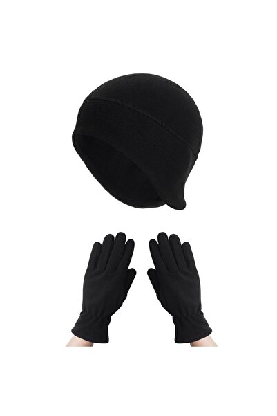 AXE SPORTSWEAR Mănuși negre de iarnă pentru femei din lână termică - Set de 2 căciuli din lână cu căști pentru urechi