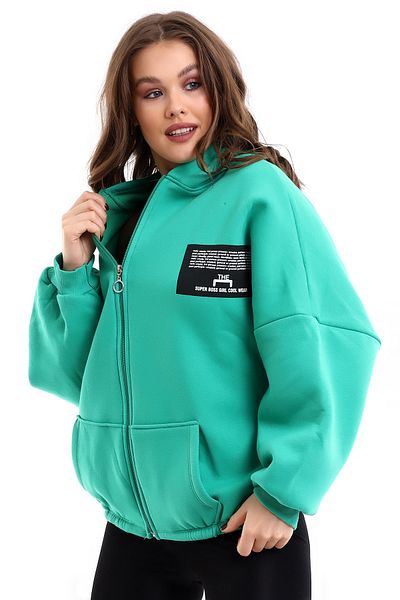 Winmoda34 Υπερμεγέθη γυναικεία φούτερ με κουκούλα 3 κλωστών με φερμουάρ πίσω με στάμπα