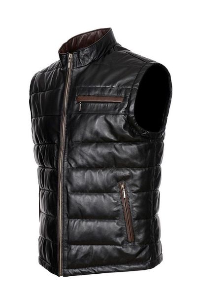 Sanalbolluk Prevailing Collar Leather Vest Black Color with Side Zipper Pockets