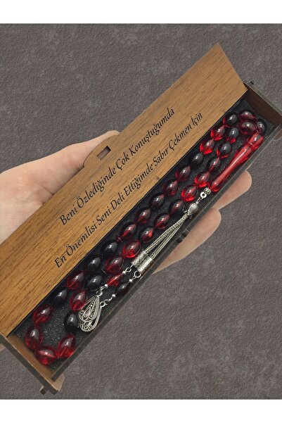 KANUNİ TESBİH مسبحة خشبية باللون الأحمر والأسود