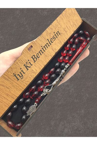 KANUNİ TESBİH Ροζάριο για την Ημέρα του Αγίου Βαλεντίνου, Κόκκινο Μαύρο Μοκέτ...