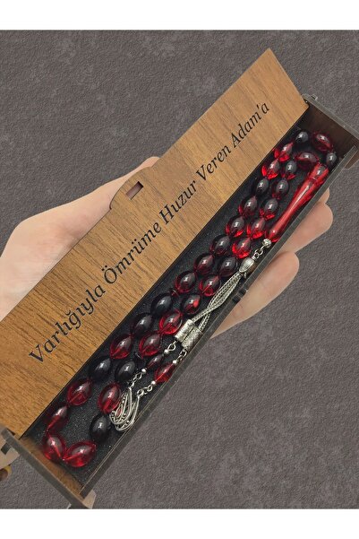 KANUNİ TESBİH Mărgele de rugăciune cu cutie din lemn moară roșu negru
