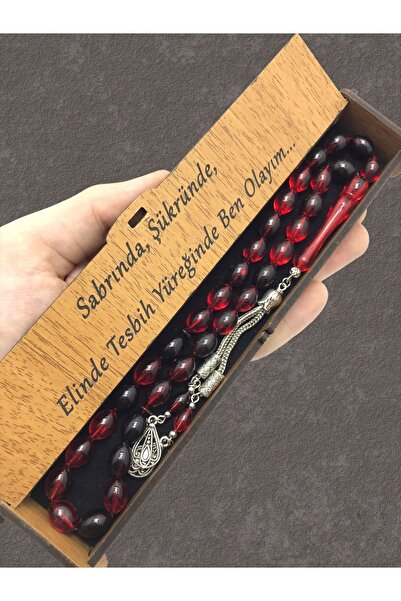 KANUNİ TESBİH Mărgele de rugăciune cu cutie din lemn moară roșu negru