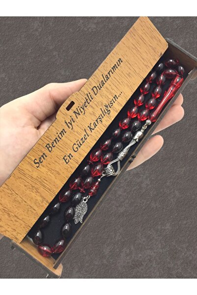 KANUNİ TESBİH Mărgele de rugăciune cu cutie din lemn moară roșu negru