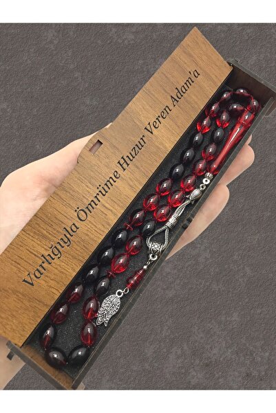 KANUNİ TESBİH Mărgele de rugăciune cu cutie din lemn moară roșu negru