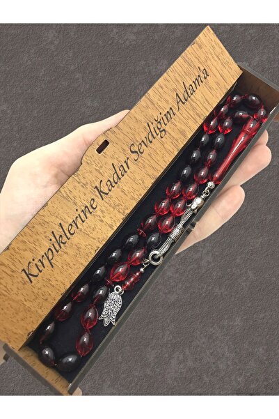 KANUNİ TESBİH مسبحة عيد الحب، مسبحة خشبية باللون الأحمر والأسود