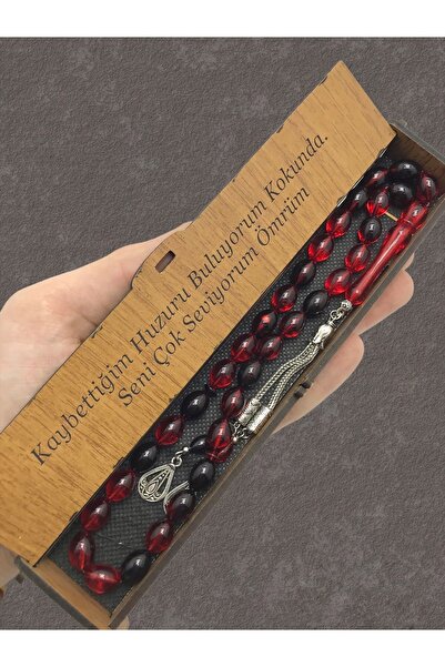 KANUNİ TESBİH Mărgele de rugăciune cu cutie din lemn moară roșu negru