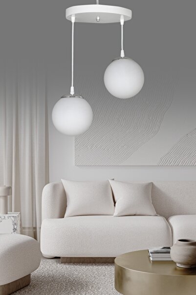 ŞL Şef Light Sarkıt Tepsi Beyaz 2'li Beyaz Camlı Avize