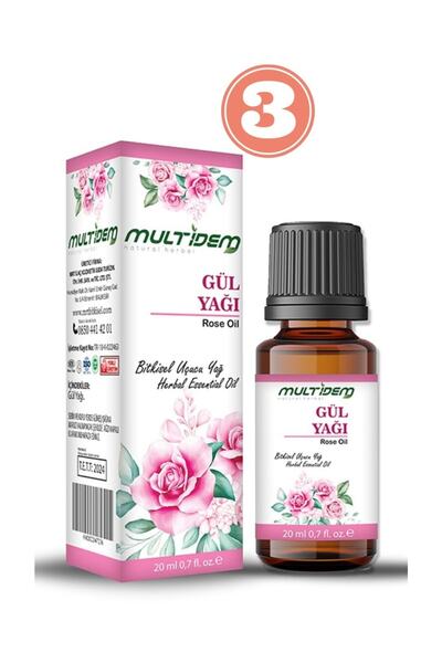 multidem 3 قطع من زيت الورد العطري - 20 مل لكل منها، 3*20=60 مل إجمالي