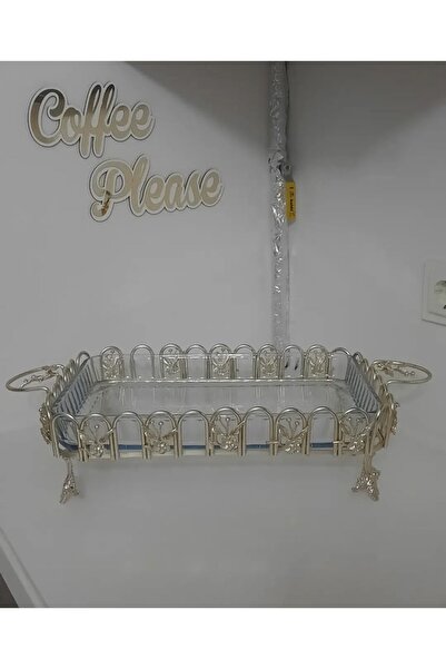 İmren Collection Japon Güllü Dalgalı Büyük Boy Borcam Sunumluk Gümüş Renk