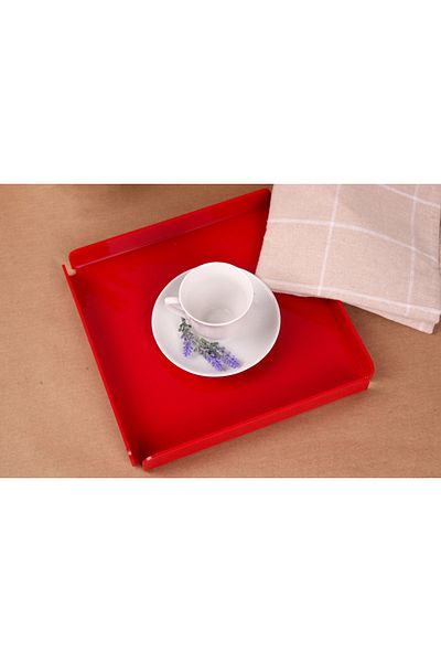 Asfal صينية زجاج شبكي أحمر مقاس 20×20 سم، صينية تقديم للقهوة والشاي والعروض التقديمية والهدايا مقاس 3 مم