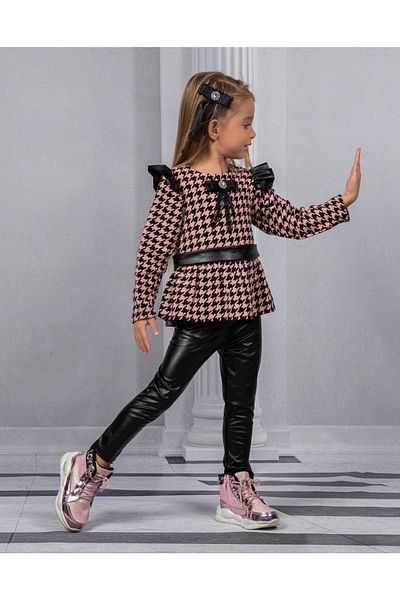 Sare Çocuk Giyim Girl's Leather Leggings Winter Set + Buckle