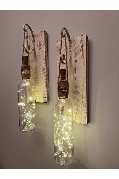 Mes Reves Tıpa Peri Led Işıklı Krem Kahve Cam Şarap Şişesi Duvar Aplik 2'li Set