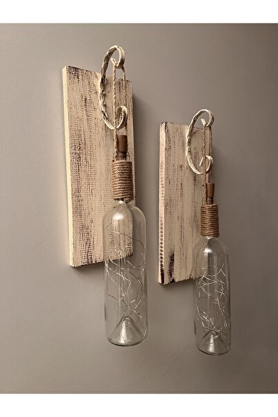 Mes Reves Tıpa Peri Led Işıklı Krem Kahve Cam Şarap Şişesi Duvar Aplik 2'li Set