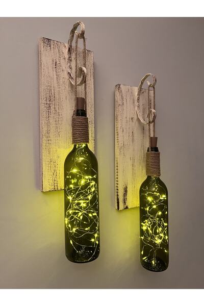 Mes Reves Tıpa Peri Led Işıklı Krem Kahve Retro Yeşil Şarap Şişesi Duvar Aplik 2'li Set