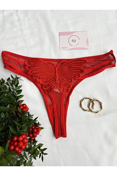 eos lingerie Kırmızı Ön Tül Arka Kelebelek Detaylı